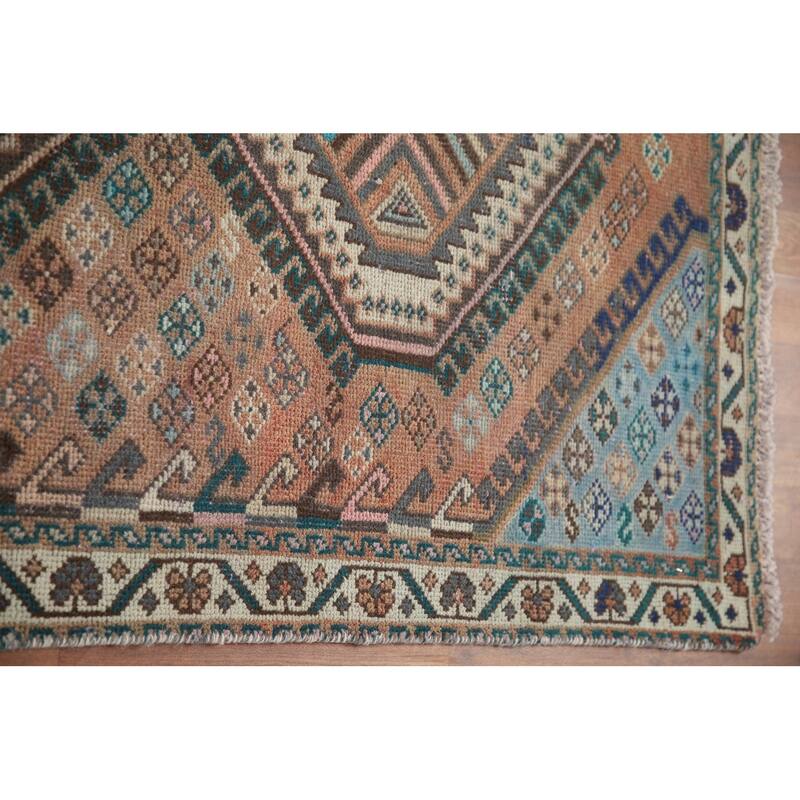 Hand Knotted Oriental 100% Wool Carpet Traditional Geometric Oranges & Rust Bakhtiari Runner Rug - 9' 10'' X 3' 6''