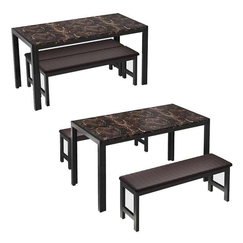 3-Piece Dining Table Set, Kitchen Table & PU Benches for 4