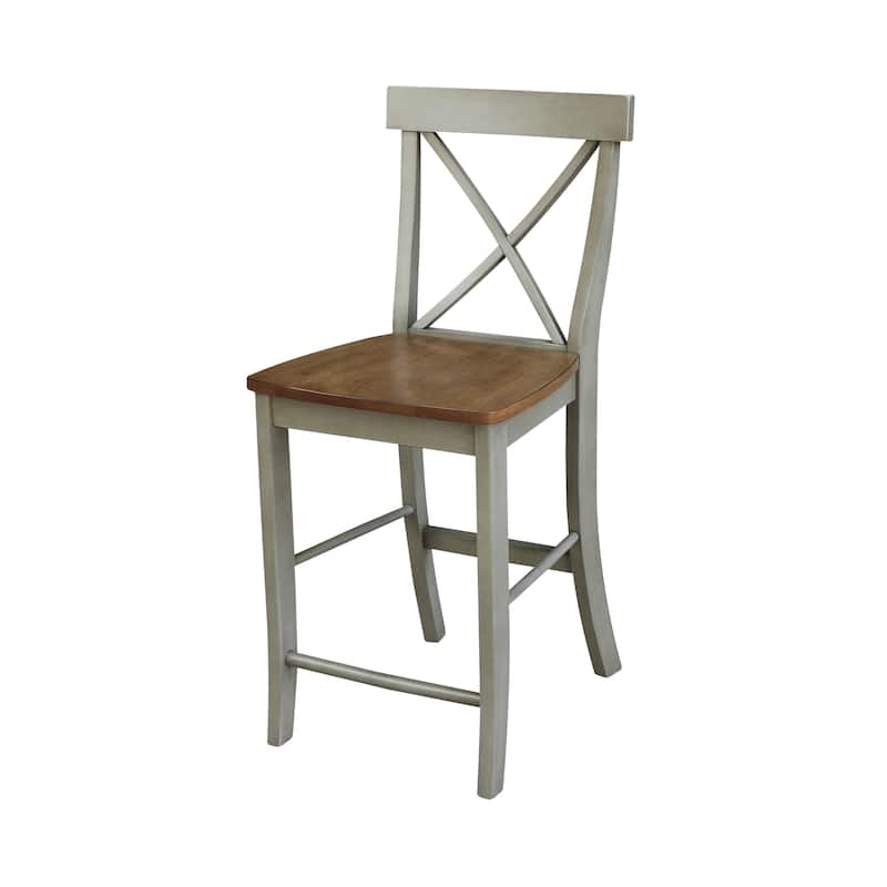 30" Round Pedestal Gathering Height Table With 2 X-Back Counter Height Stools - Set of 3 Pieces