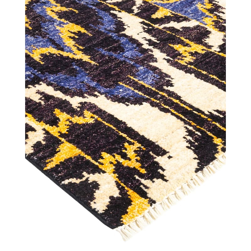 Overton Hand Knotted Wool Vintage Inspired Modern Contemporary Modern Black Area Rug - 6' 1" x 9' 2"