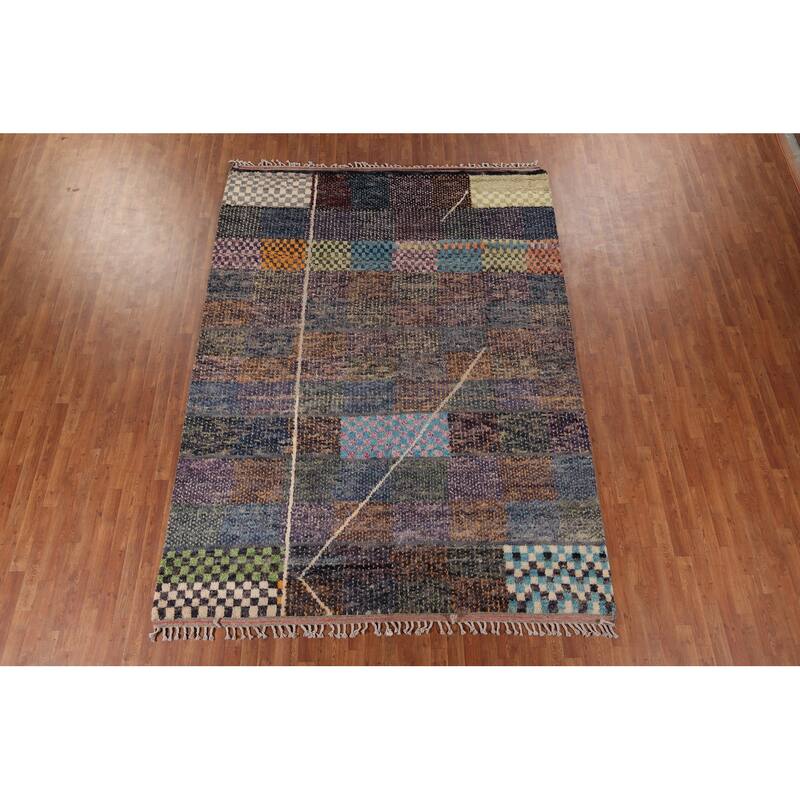 Plush Moroccan Oriental Rug Hand-Knotted Wool Carpet - 7'11" x 10'10"