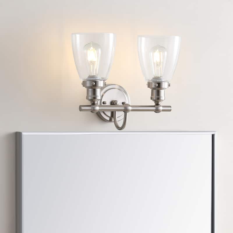 SAFAVIEH Lighting Khuyen 2-Light Led Bathroom Sconce - 14.3"x6.8"x11.8" - Black/White - 14Wx7Dx12H