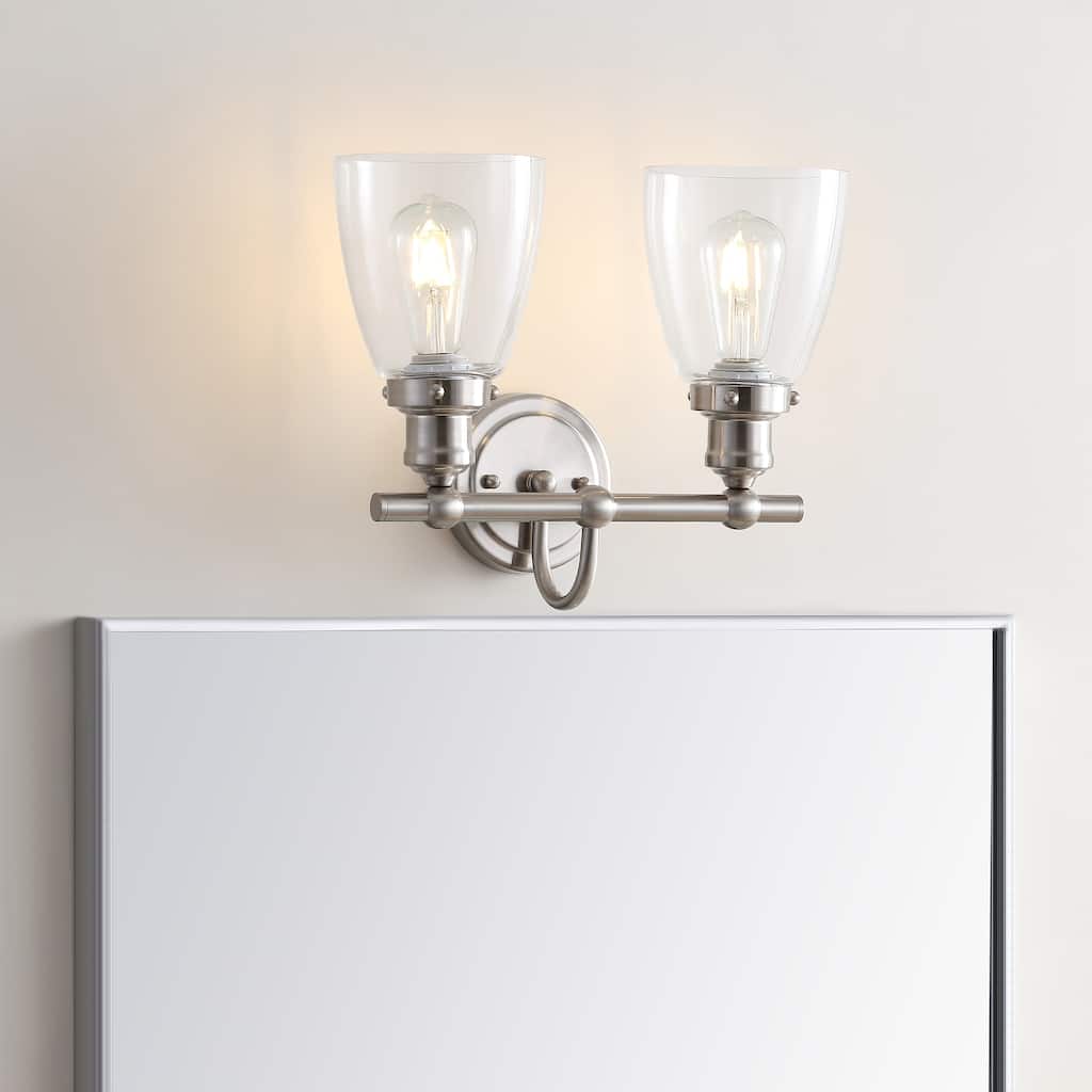 SAFAVIEH Lighting Khuyen 2-Light Led Bathroom Sconce - 14.3"x6.8"x11.8" - Black/White - 14Wx7Dx12H