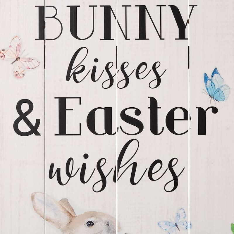Glitzhome 18"H Happy Easter Wooden Bunny Art Sign Wall Decor