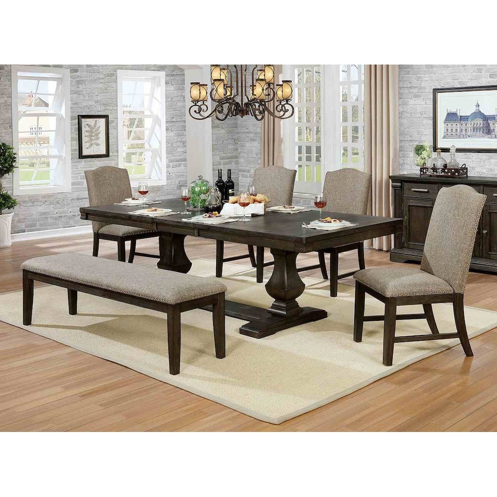 Transitional Espresso Finish Dining Set Table and Chairs