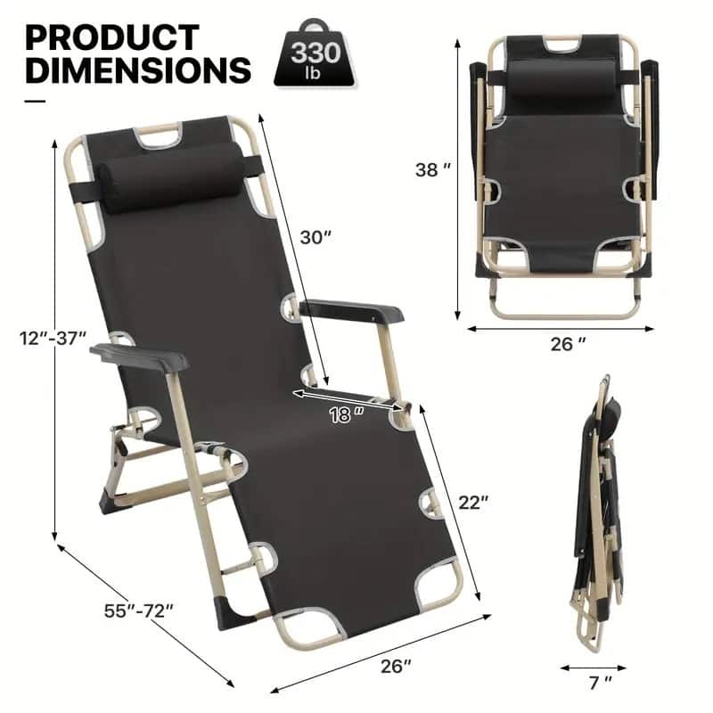 Deck Chair Black, No installation required, Easily Fold