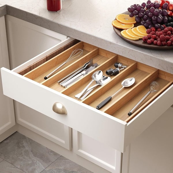 Expandable Kitchen Drawer Organizer,Bamboo Silverware Organizer,Adjustable  Flatware Tray for Utensils - Natural - Bed Bath & Beyond - 43012908