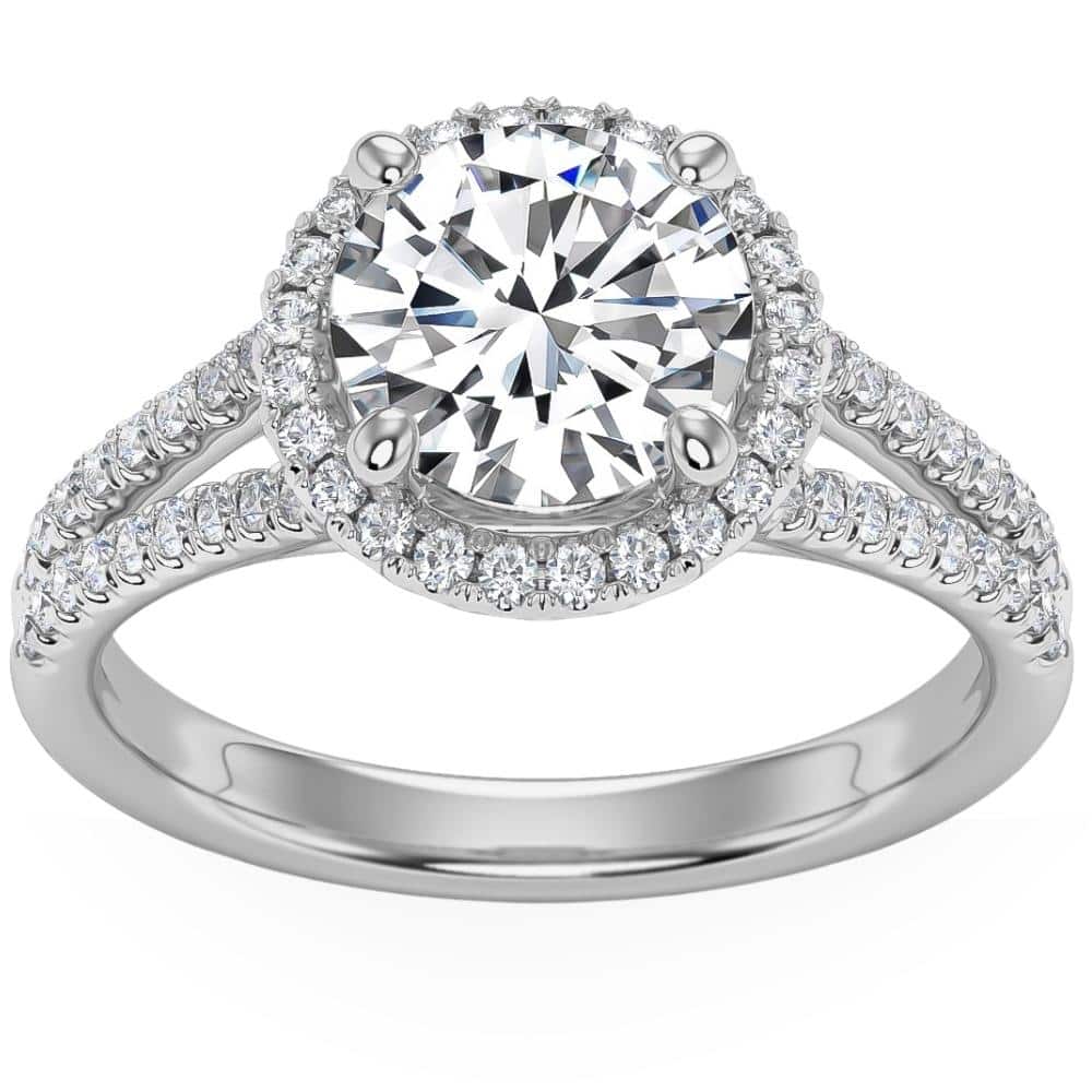 Bliss Diamond H/VS2 3Ct Halo Diamond Engagement Split Ring White Yellow or Rose Gold Lab Grown