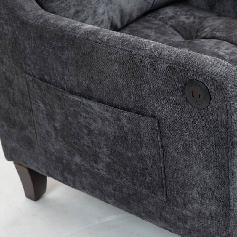 Accent Comfy Chenille Chair w/USB charging port,High-support Sponge,Wide Backrest, Upholstered Arm Chair w/Side Storage