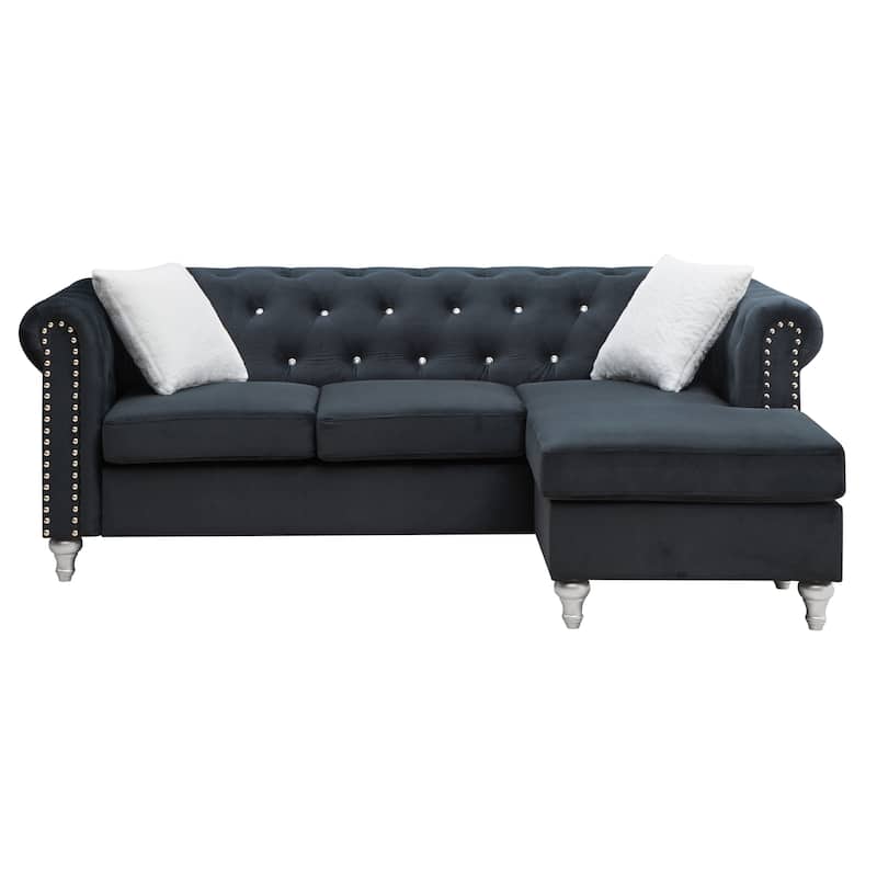 Raisa Microsuede Velvet Tufted Sofa with Chaise