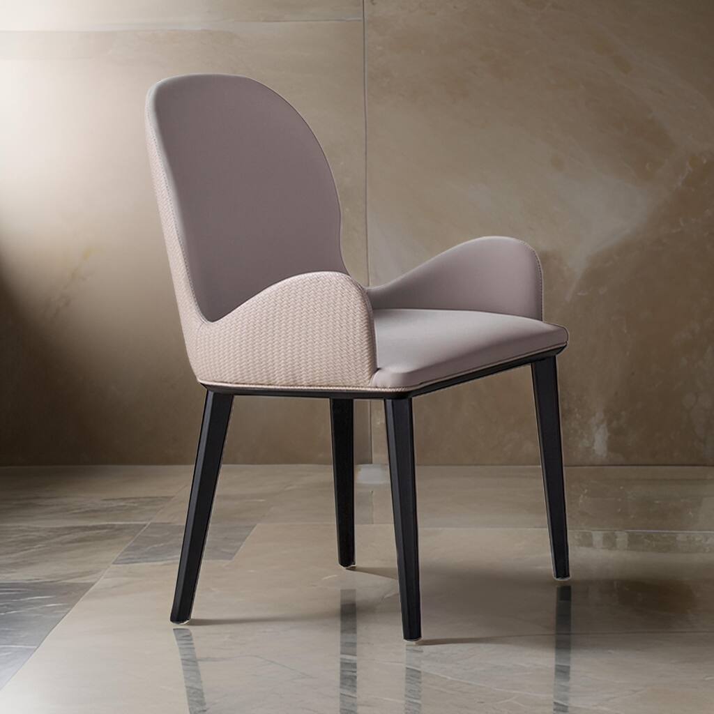 Gry 23 Inch Dining Chair Set of 2, Curved Padded, Beige Faux Leather, Black