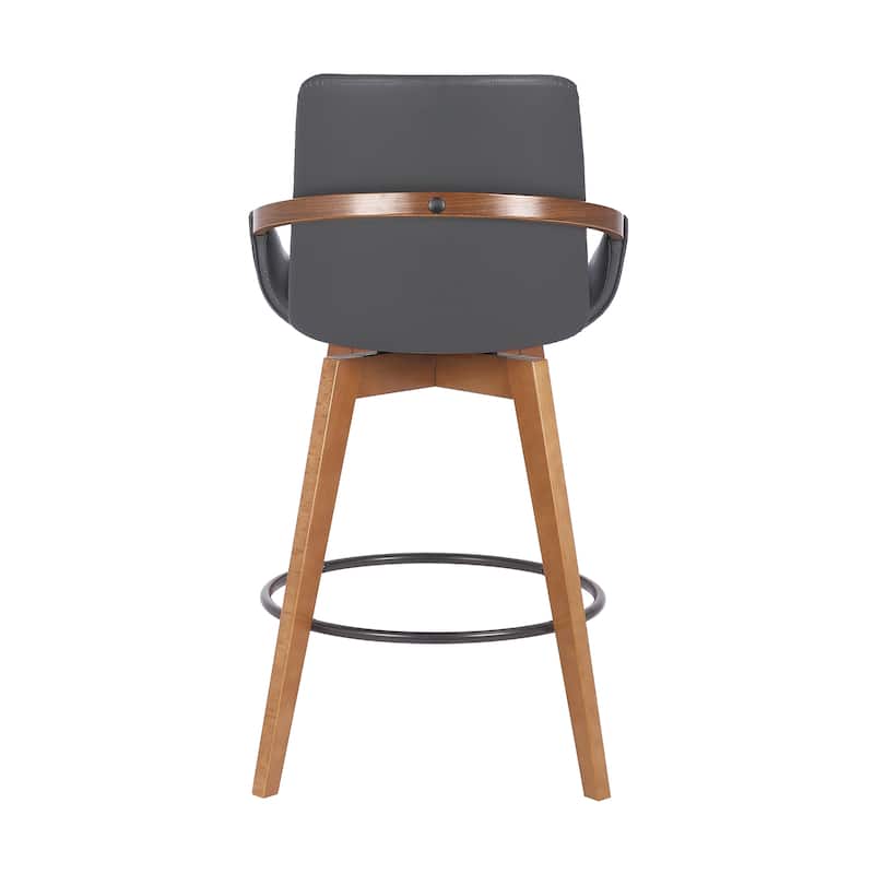 Baylor Mid-Century Swivel Bar Stool, Upholstered Counter Height Chair with Wood Frame