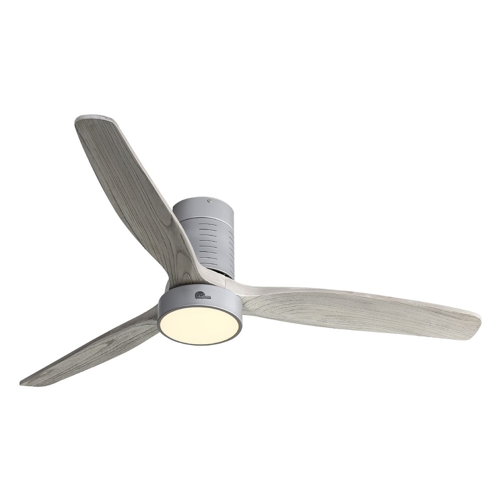 52 Inch Farmhouse Style Flush Mount Ceiling Fan with Light and Remote Control, Reversible DC Motor