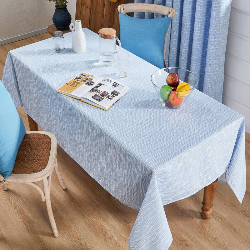 Deconovo Promenade Pattern Water Resistant Tablecloth for Dining Table 60x84in - 60x84 Inch - Light Blue