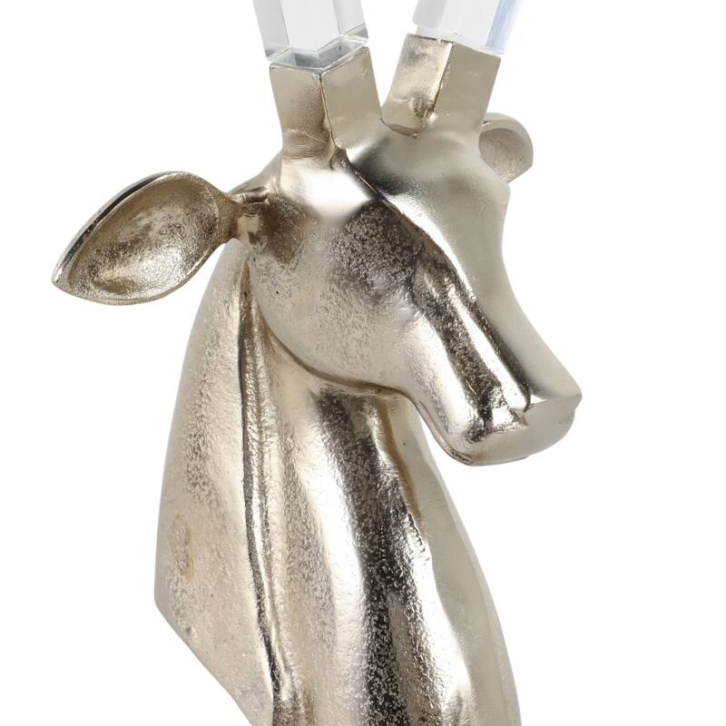 Stainless Steel Animal Head Sculpture Long Horn Design - 25" Gold