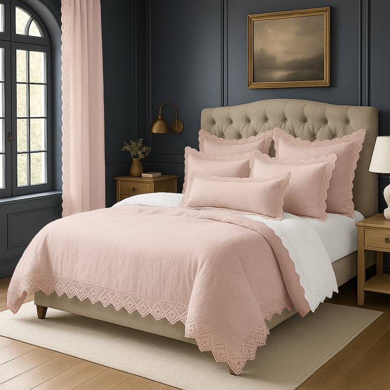 Elsie Lace French Pink 6 Piece Duvet Cover Set