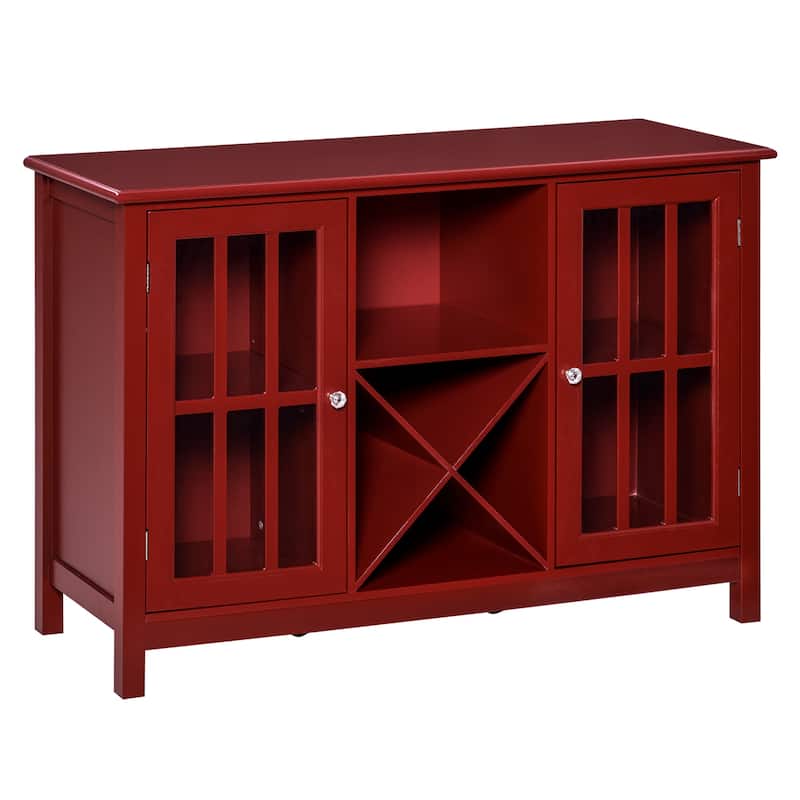 HOMCOM Serving Buffet Sideboard Cabinet with Open Storage, 12 Bottle Wine Rack, Framed Glass Doors and 2 Cabinets