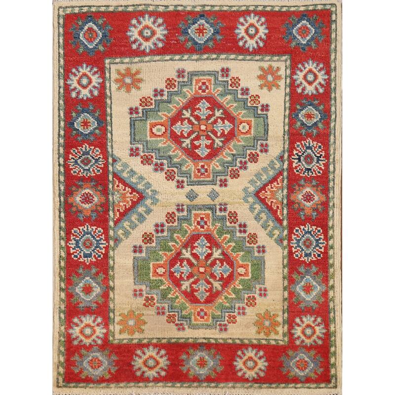 Geometric Kazak Oriental Foyer Rug Handmade Wool Carpet - 2'0"x 3'0"