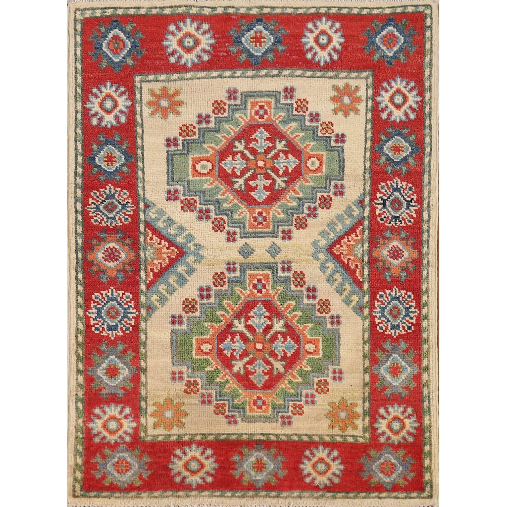 Geometric Kazak Oriental Foyer Rug Handmade Wool Carpet - 2'0"x 3'0"
