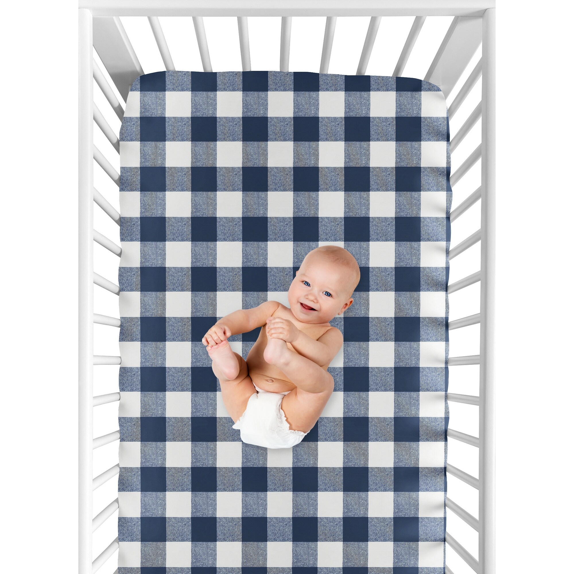 Navy buffalo check crib bedding cheap