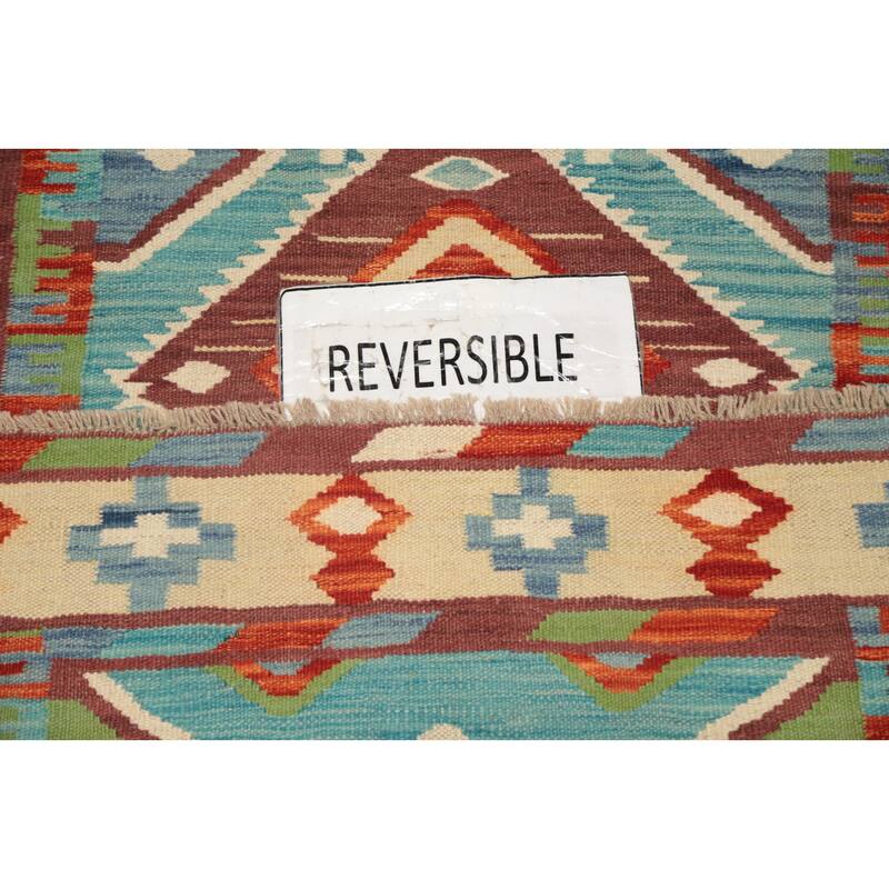 Hand Woven Oriental 100% Wool Carpet Southwestern Tribal Navy Blue & Blues Kilim Area Rug - 5' 9'' X 4' 1''