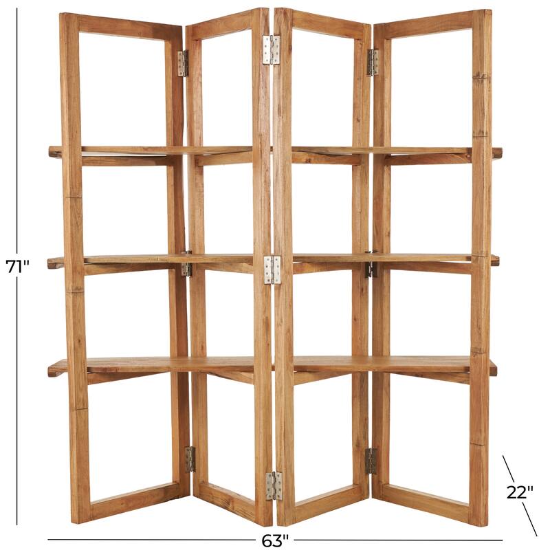 Wood Handmade Folding 3 Shelf Shelving Unit with Silver Metal Hardware - Brown - Roche River Decor - 22"W x 63"L x 71"H