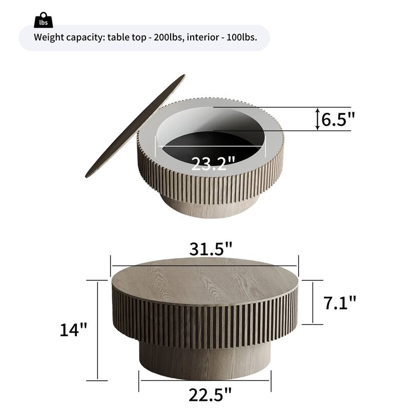 Modern 31.5" Round Coffee Table with Storage Solid Wood Veneer for Living Room and Bedroom Use