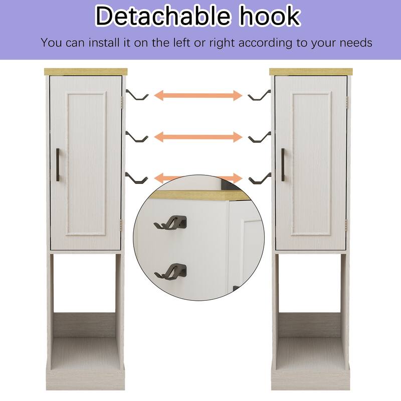 Anmytek Slim Antique White Game Console Storage Cabinet with 2 Drawers & 3 Hooks, AV Media Stand for PS5 Xbox