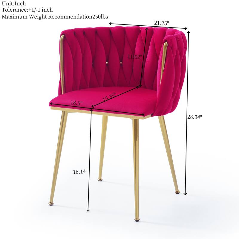 Stylish Dining Chair Reading Chair Vanity Chair with Metal Legs, Rose Red Upholstered Chair Velvet Chair