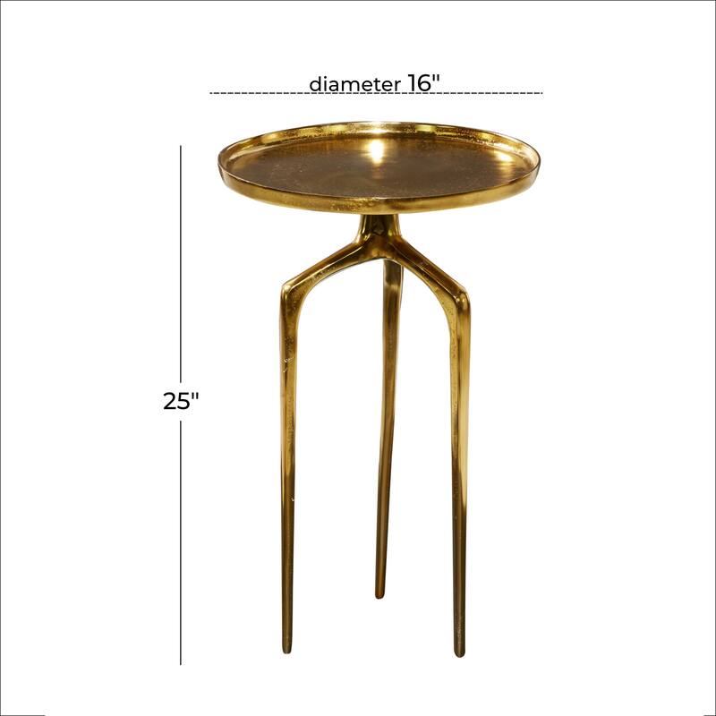 Aluminum Metal Tray Inspired Top Accent Table with 3 Tripod Legs - Gold, Silver or Black - Roche River Decor