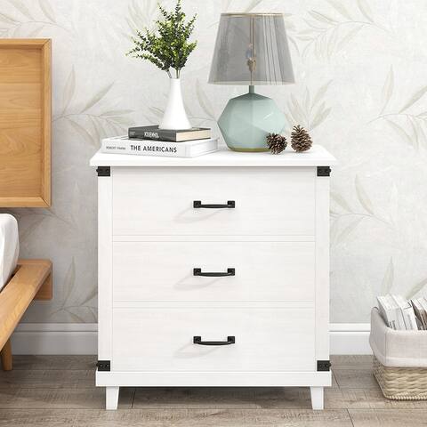 Modern Bedroom Nightstand, Stylish Table with 3 Drawers Storage
