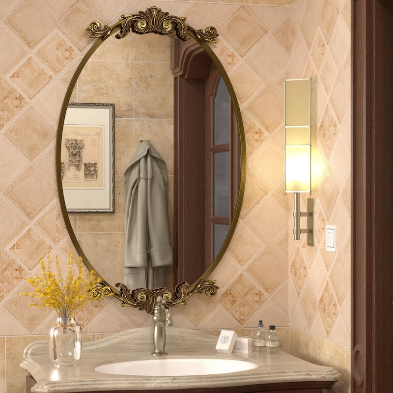 Oval Vintage Ornate Baroque Wall Mirror - 36" x 24" - Antique Gold
