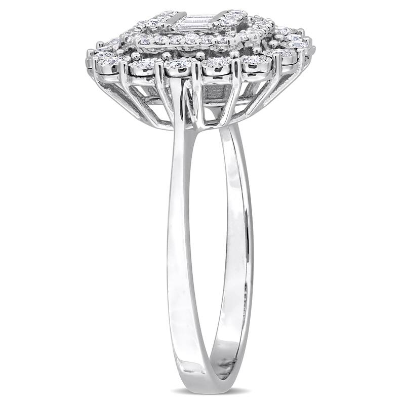 Miadora 1/2ct TDW Parallel Baguette Diamonds Octagon Halo Cluster Ring in 14k White Gold