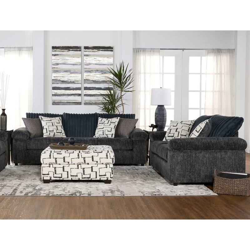 Roundhill Furniture Nason Wide Wale Corduroy Sofa, Loveseat, and Ottoman Set - Charcoal
