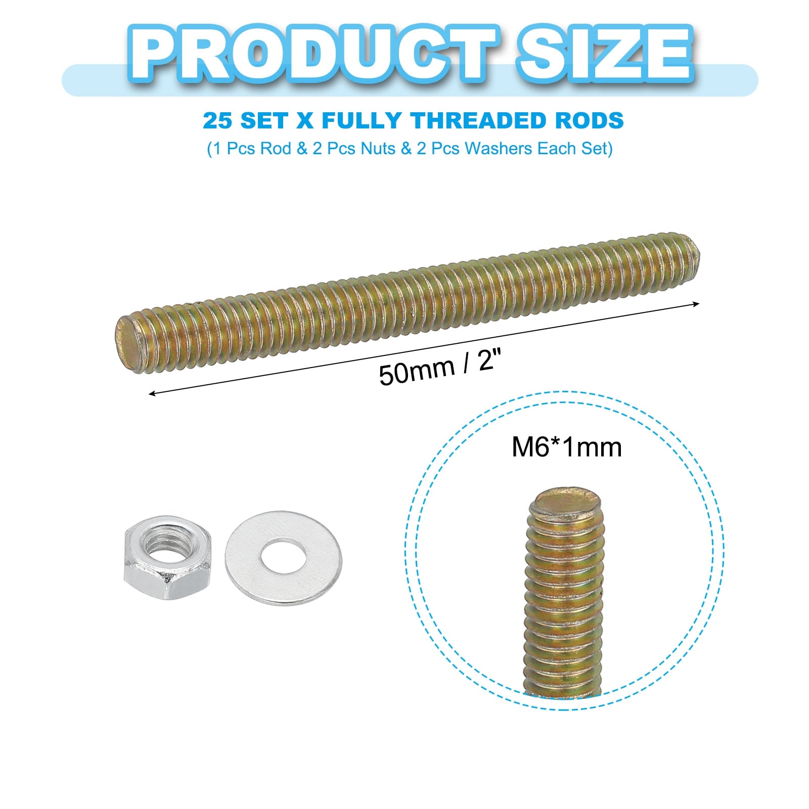 Carbon Steel Fully Threaded Rods, Threads Rod Bar Studs with Nuts and Washers for Furniture Mounting Machinery Manufacturing