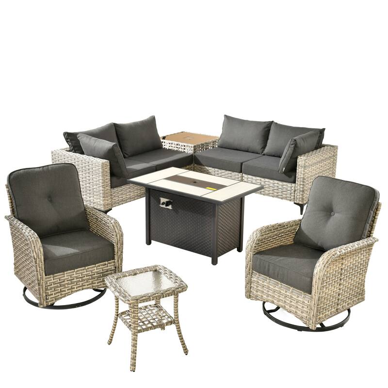 XIZZI 9-piece Patio Furniture Outdoor Wicker Chair Set with Fire Table