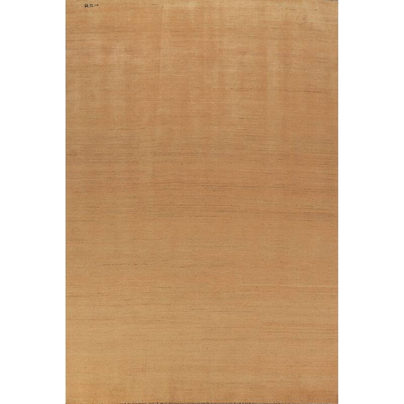 Modern Gabbeh Oriental Area Rug Hand-Knotted Yellow Wool Carpet - 6'6" x 9'10"