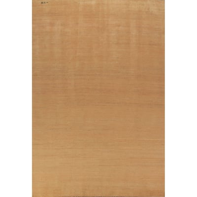 Modern Gabbeh Oriental Area Rug Hand-Knotted Yellow Wool Carpet - 6'6" x 9'10"