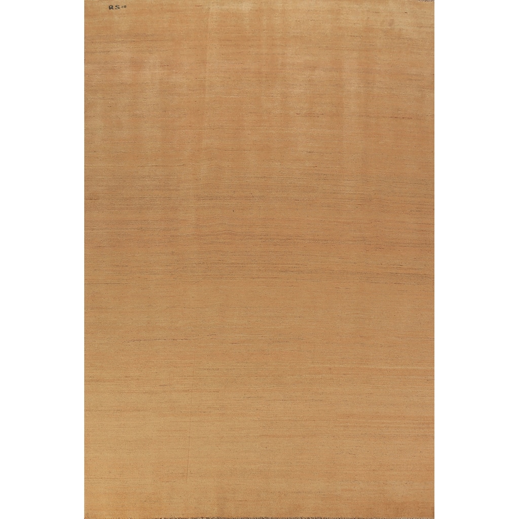 Modern Gabbeh Oriental Area Rug Hand-Knotted Yellow Wool Carpet - 6'6" x 9'10"