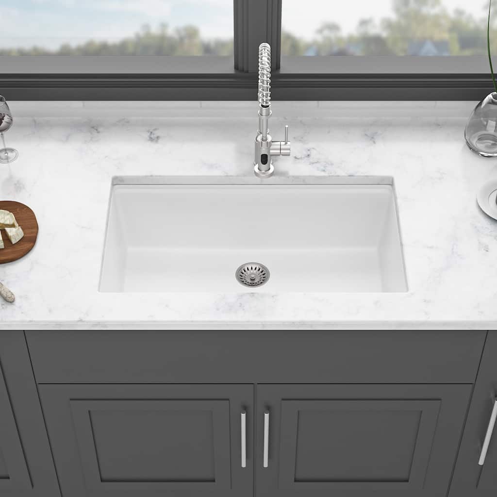 Undermount Single Bowl Quartz Kitchen Sink in White