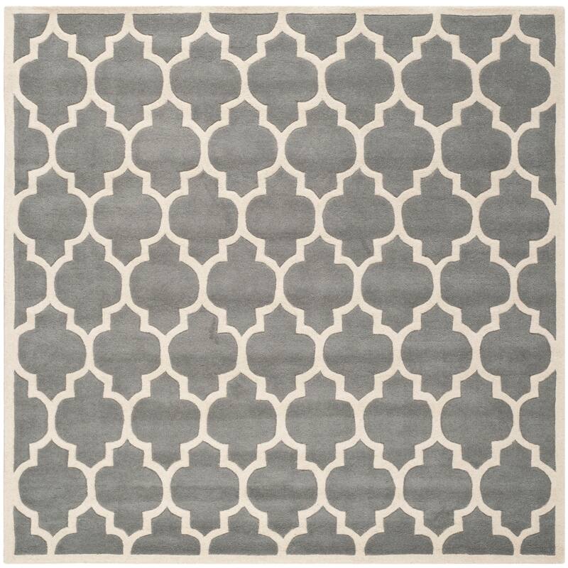 SAFAVIEH Handmade Chatham Antoanela Modern Moroccan Wool Rug - 5' Square - Dark Grey/Ivory