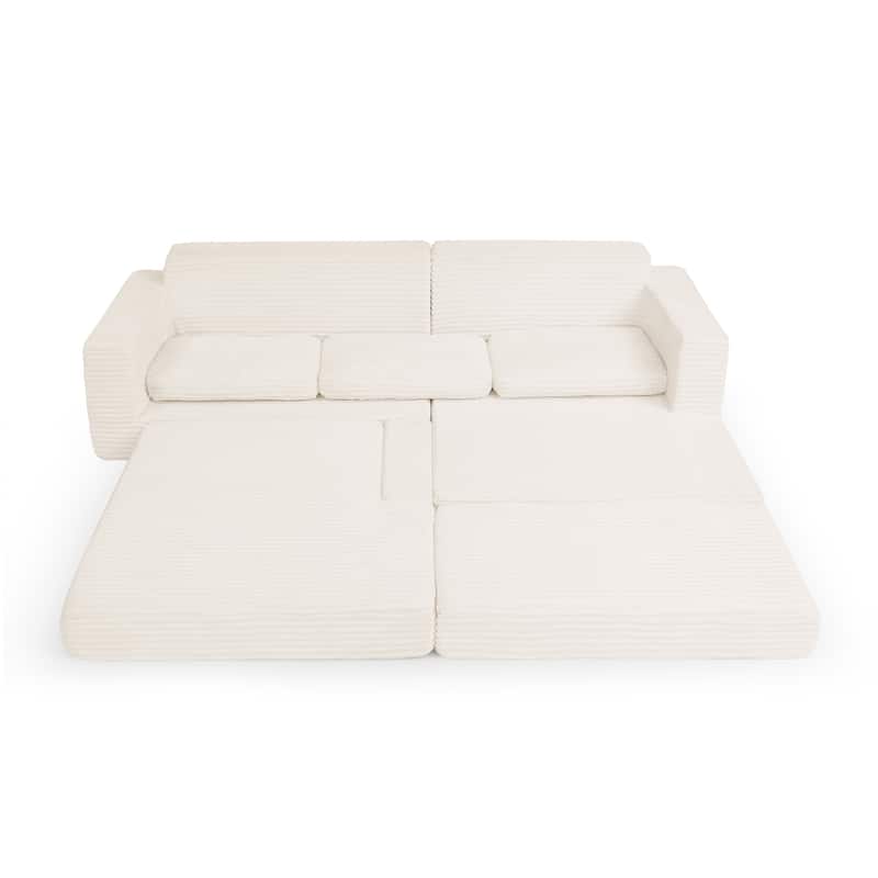 Left Sectional Sofa, L-Shaped Corduroy Couch, Converts to Bed