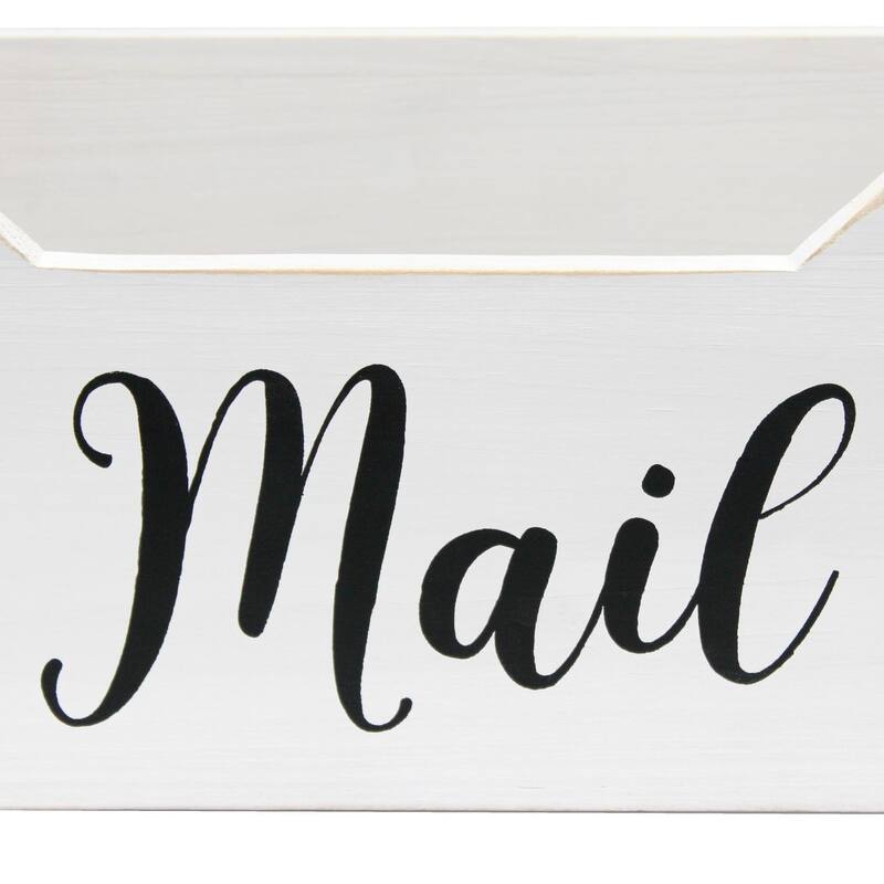 Rectangular Wooden "Mail" Printed Accent Box - 11.5" - White and Black