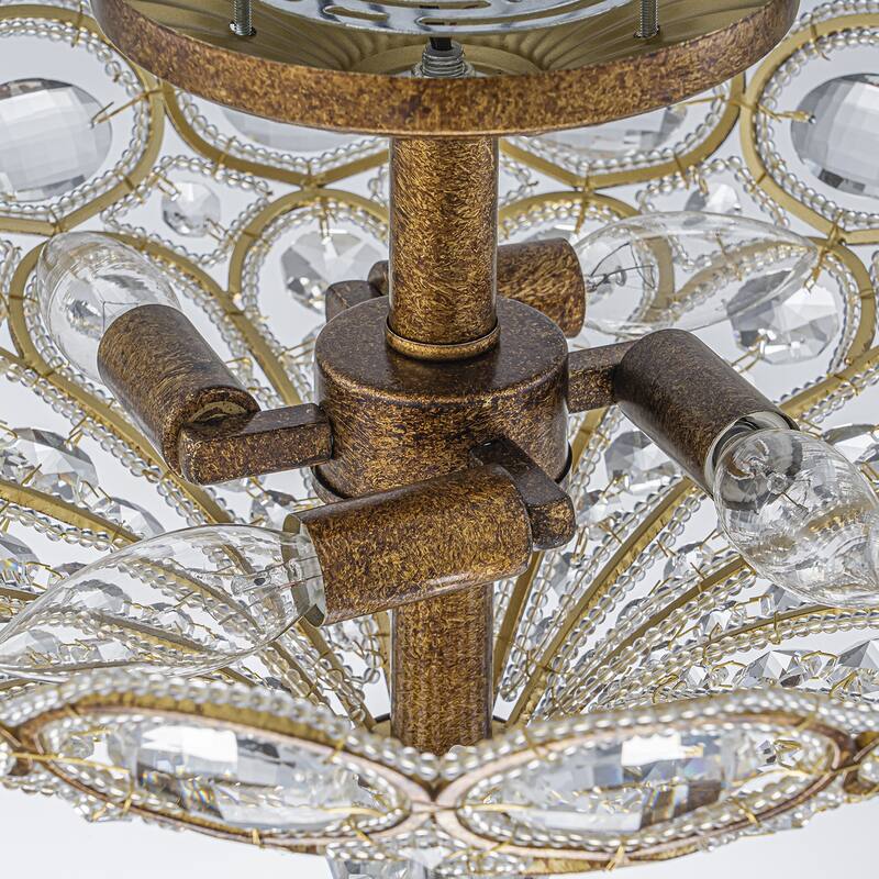 4-Light Glam Flush Mount Ceiling Light with Crystal Accents - Antique Gold