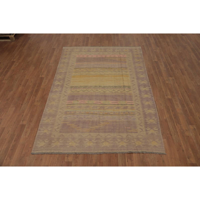 Hand Woven Oriental 100% Wool Carpet Southwestern Tribal Purples Kilim Area Rug - 7' 11'' X 5' 2''