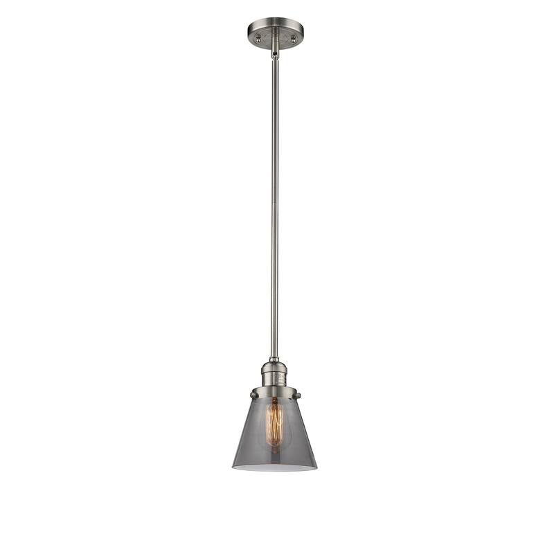 Innovations Lighting Franklin Restoration Cone - 1 Light 6" Stem Hung Mini Pendant - Brushed Satin Nickel/Light Smoke