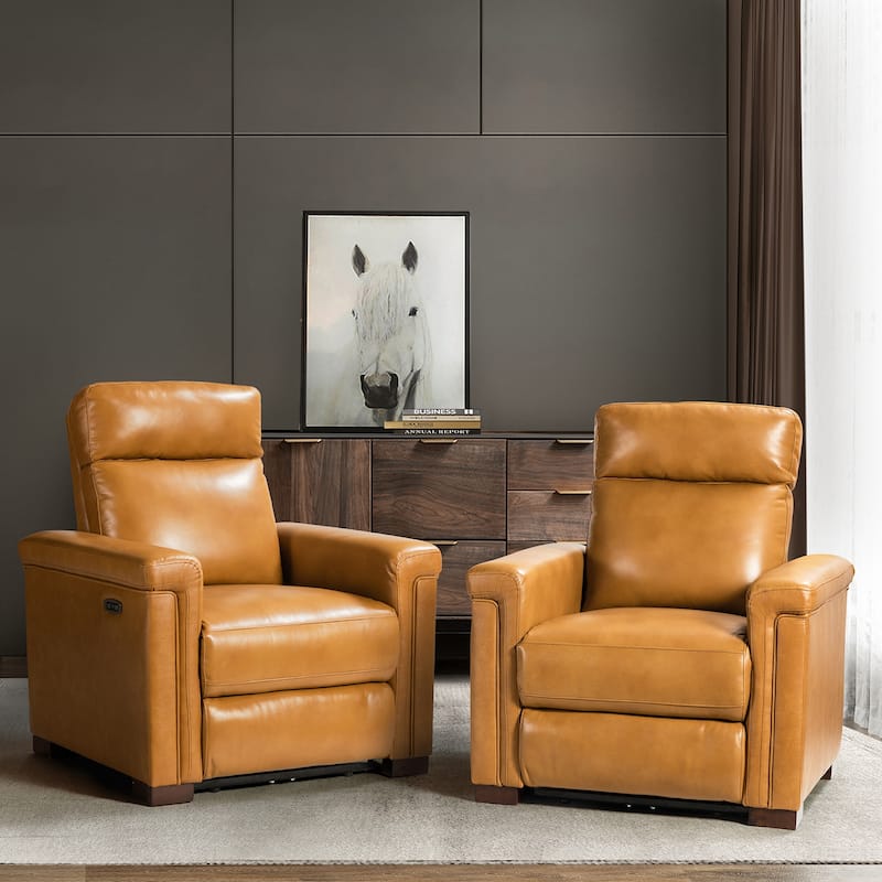 Alicia 34.65" Wide Contemporary Classic Genuine Leather Power Recliner With USB Port, Set of 2