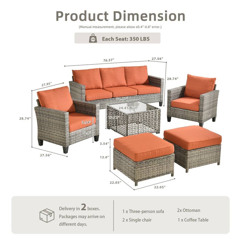 OVIOS 6 Pieces Outdoor Wicker Sectional Set With Solar-Powered Table
