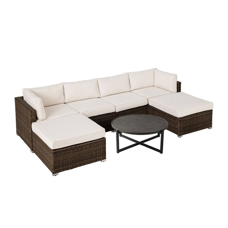 COSIEST 7-Piece Outdoor Patio Wicker Sectional Sofa with Coffee Table