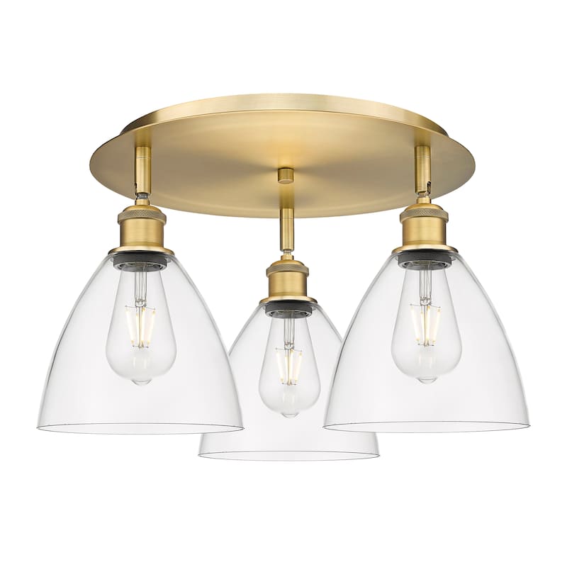 Innovations Lighting Bristol Glass - 3 Light 19" Flush Mount - Clear/Brushed Brass